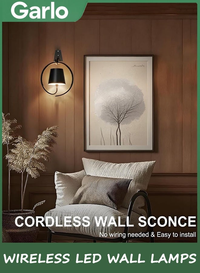 جارلو بطارية تعمل أضواء الجدار ، 2 حزمة ضوء قابل لإعادة الشحن في الأماكن الداخلية مع 3 درجات حرارة اللون ، مصابيح الجدار LED اللاسلكية القابلة للتخفيف IP54 أضواء Sconce مقاومة للماء لغرفة النوم ، غرفة المعيشة - Image 2