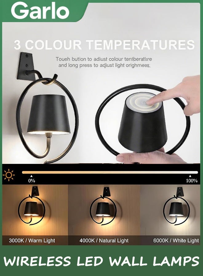 جارلو بطارية تعمل أضواء الجدار ، 2 حزمة ضوء قابل لإعادة الشحن في الأماكن الداخلية مع 3 درجات حرارة اللون ، مصابيح الجدار LED اللاسلكية القابلة للتخفيف IP54 أضواء Sconce مقاومة للماء لغرفة النوم ، غرفة المعيشة - Image 3