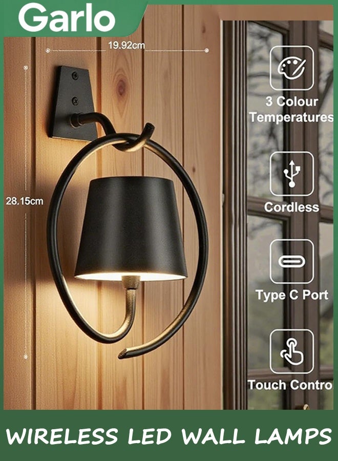 جارلو بطارية تعمل أضواء الجدار ، 2 حزمة ضوء قابل لإعادة الشحن في الأماكن الداخلية مع 3 درجات حرارة اللون ، مصابيح الجدار LED اللاسلكية القابلة للتخفيف IP54 أضواء Sconce مقاومة للماء لغرفة النوم ، غرفة المعيشة - Image 5
