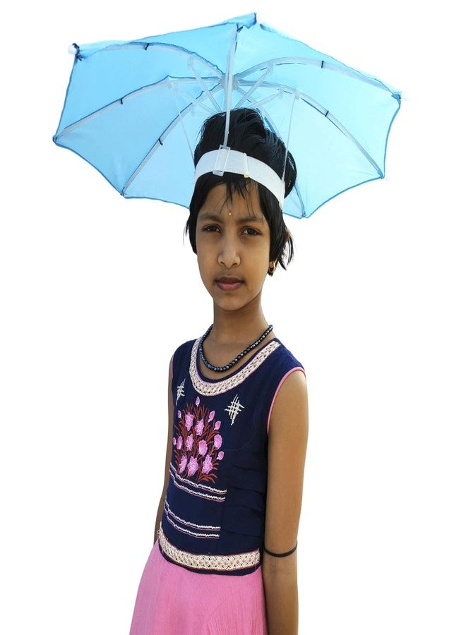 Dark Moon Hat Umbrella for Kids Soft Unbreakable Plastic Hat/Cap Umbrella for Kids/Men/Women and Adults UV & Rain Protection Hat Umbrella for Kids boys and Girls pack of 1 (Cyan) - Image 2