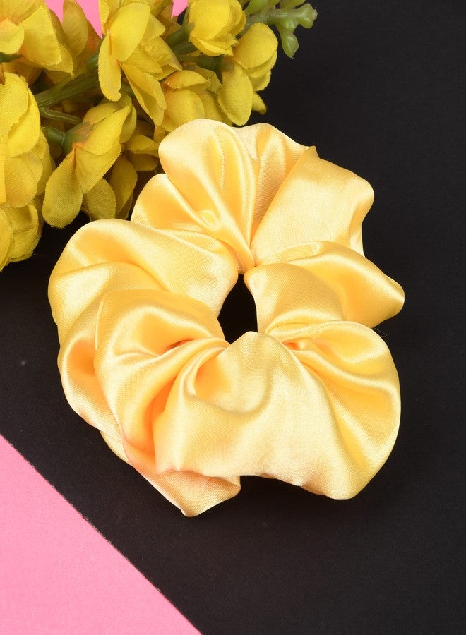 Nnr Premium Satin Silk Hair Scrunchies/Band For Girls & Women, Pack Of 3 Pcs - Pink/Blue/Yellow - Image 4