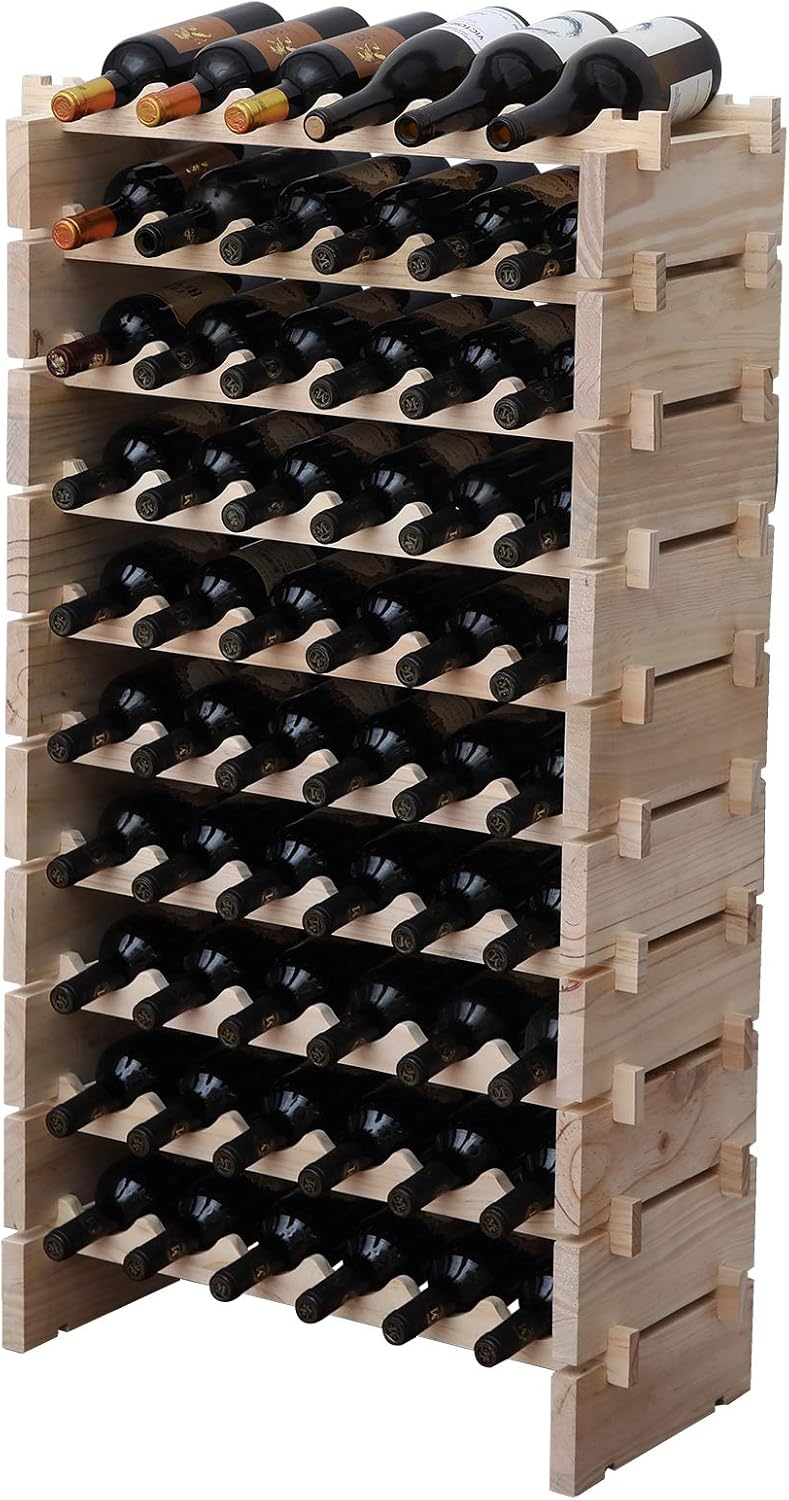 fdjamy Wine Rack Solid Wood Stackable Storage Wooden Wine Rack Wine Cabinet (60 Bottles, Natural Color) - Image 1