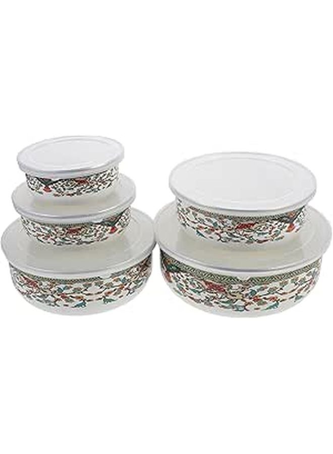 Vintage Enamel Bowls with Lids Set of 5 Thickened for Soup Salad Storage Kitchen Dining - Image 1