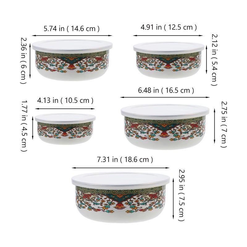 Vintage Enamel Bowls with Lids Set of 5 Thickened for Soup Salad Storage Kitchen Dining - Image 3