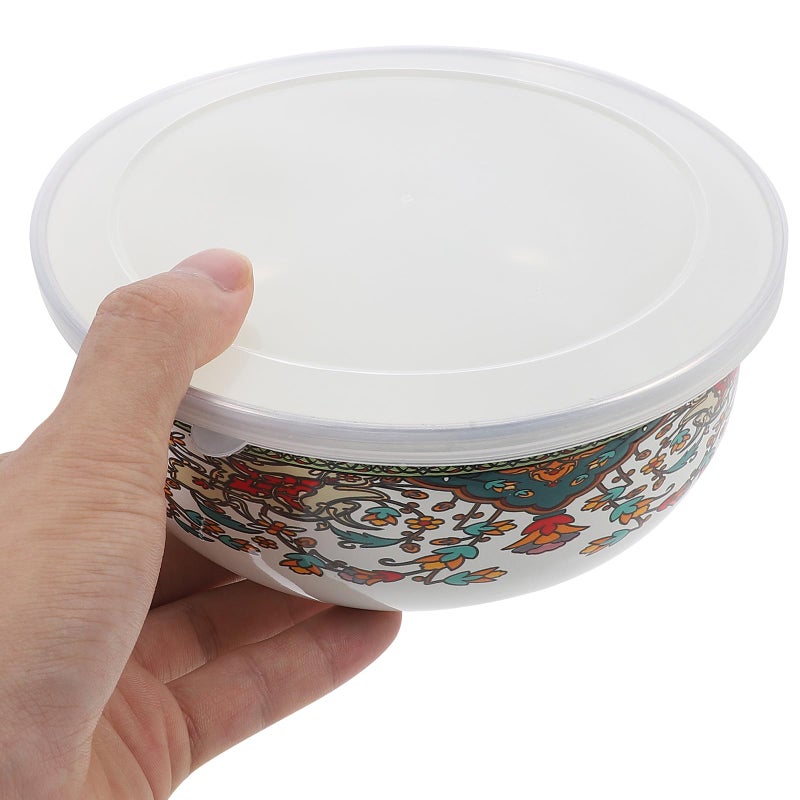 Vintage Enamel Bowls with Lids Set of 5 Thickened for Soup Salad Storage Kitchen Dining - Image 5