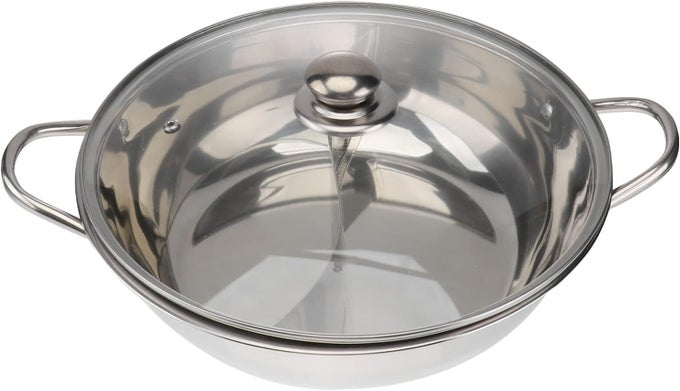 STAINLESS STEEL HOT POT WITH DIVIDER 32CM DOUBLEFLAVOR SHABU SHABU POT DUAL SIDED SOUP COOKWARE FOR INDUCTION COOKTOP GAS STOVE RICE COOKER STEAMER MULTICOOKER