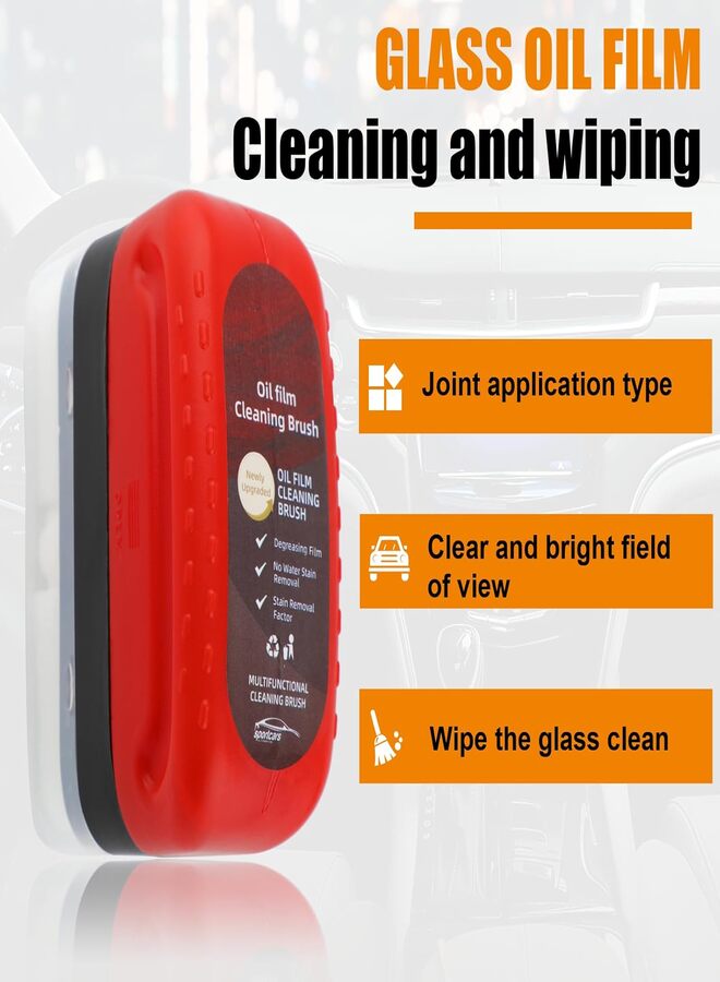 SUKILO Automotive Oil Film Cleaning Brush with 120ML Cleaner – Multifunctional Glass Oil Film Remover for Car Windshield, Rearview Mirror, Home Windows & Bathroom Doors (Red) - Image 2
