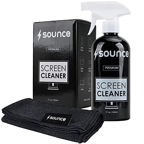 Sounce 2-in-1 Professional Screen Cleaning Kit Non-Toxic, Anti-Static for Camera, Lens, Binocular, Laptop, TV, Monitor, Smartphone, Tablet (Includes: Cleaning Liquid 500ml, Plush Microfiber Cloth) - Image 1