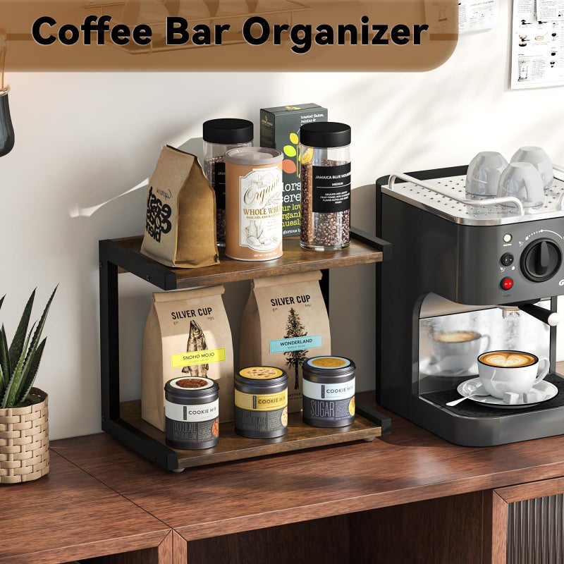 Marty 2 Tier 12.6""X7.7"" Counter Shelf Organizer Kitchen Spice Rack For Countertop  Coffee Station Organizer For Mugs Cups  Wood Shelf Desk Storage Organizer For Bathroom Home Office (Rustic Brown) - Image 4