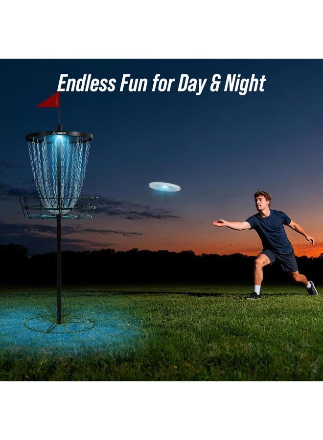 Patiassy Disc Golf Basket with Discs Includes 24-Chain Portable Disc Golf Target with Light and 3 Disc Golf Discs with Flat LED Lights - Image 3