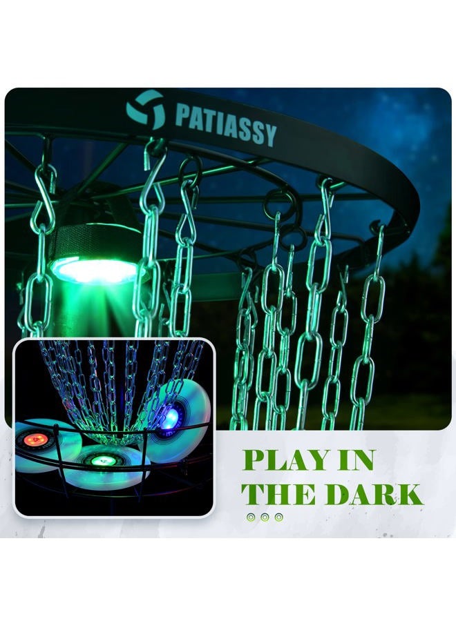 Patiassy Disc Golf Basket with Discs Includes 24-Chain Portable Disc Golf Target with Light and 3 Disc Golf Discs with Flat LED Lights - Image 2