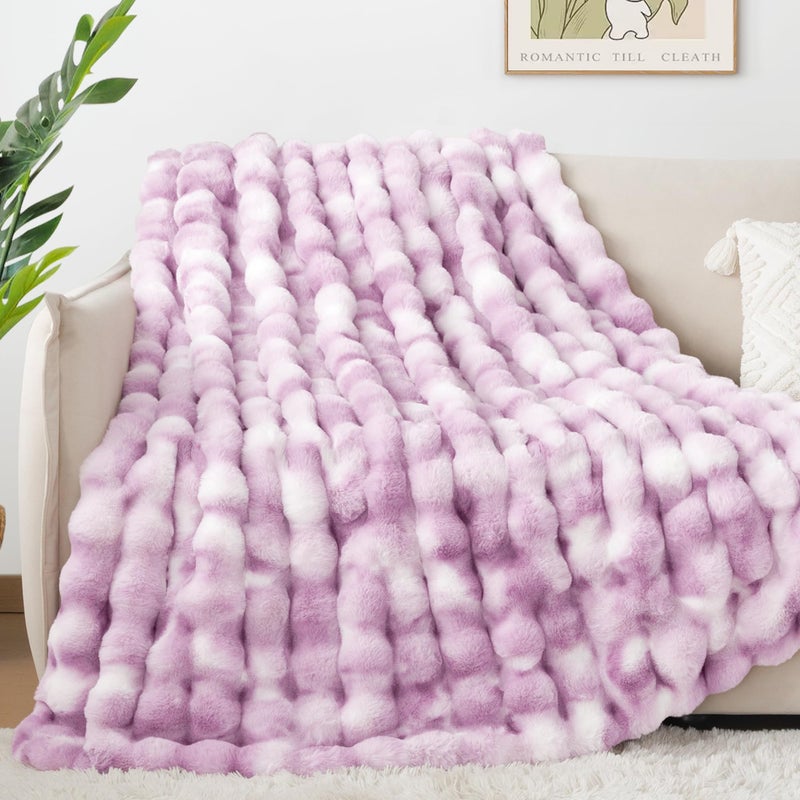 Touchat Luxury 1000GSM Faux Rabbit Fur Throw Blanket for Women, Super Heavy Warm Cozy Blankets for Couch Bed Sofa, Bubble Plush Fuzzy Soft Mink Blanket for Living Room Bedroom, Purple - Image 5