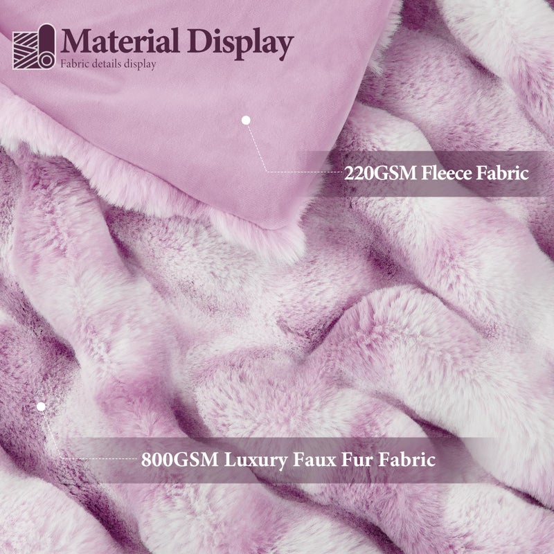 Touchat Luxury 1000GSM Faux Rabbit Fur Throw Blanket for Women, Super Heavy Warm Cozy Blankets for Couch Bed Sofa, Bubble Plush Fuzzy Soft Mink Blanket for Living Room Bedroom, Purple - Image 2