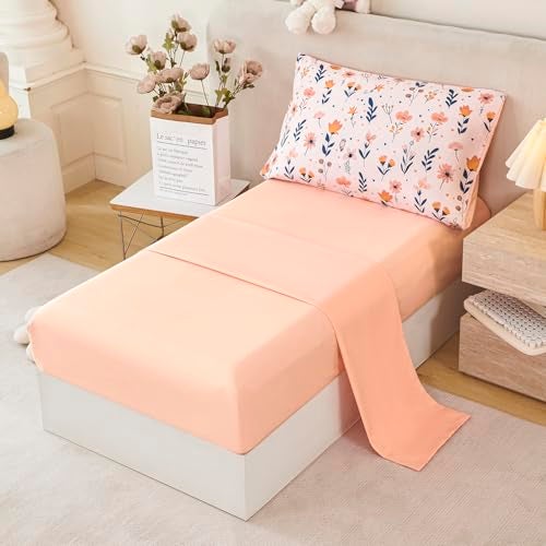 URBONUR Cute Floral Toddler Bedding Set for Girls, 4 Piece Bed-in-a-Bag Toddler Microfiber Comforter Sheet Set, Botanical Flowers Printed, All Season Easy Care - Image 4