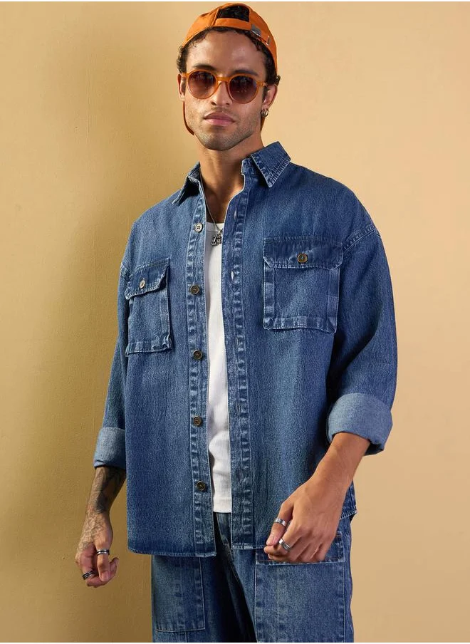 ماسكلن ساسافراس Blue Denim Oversize Shacket