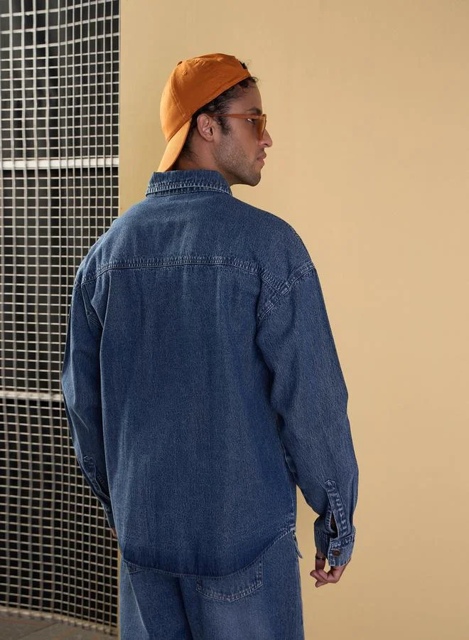 Mascln Sassafras Mascln Sassafras Oversized Denim Shacket with Pockets