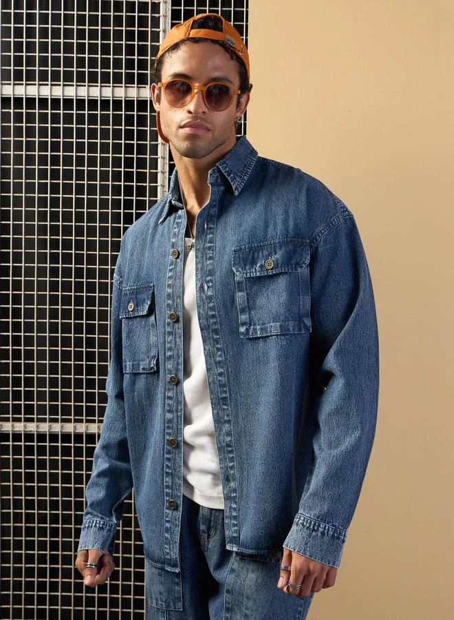 Mascln Sassafras Mascln Sassafras Oversized Denim Shacket with Pockets