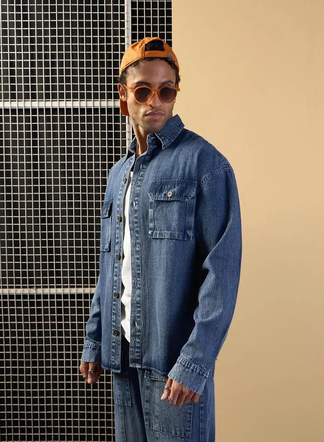 Mascln Sassafras Mascln Sassafras Oversized Denim Shacket with Pockets