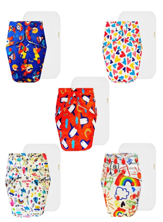 Dumbledo Premium Cloth Diaper with Cotton Insert (Pack of 5) | Soft & Gentle | 6-Layer Absorbent Pad | Quick Dry | Everyday Diapering Essential | 3 Months - 3 Years | Unisex Baby - Image 1
