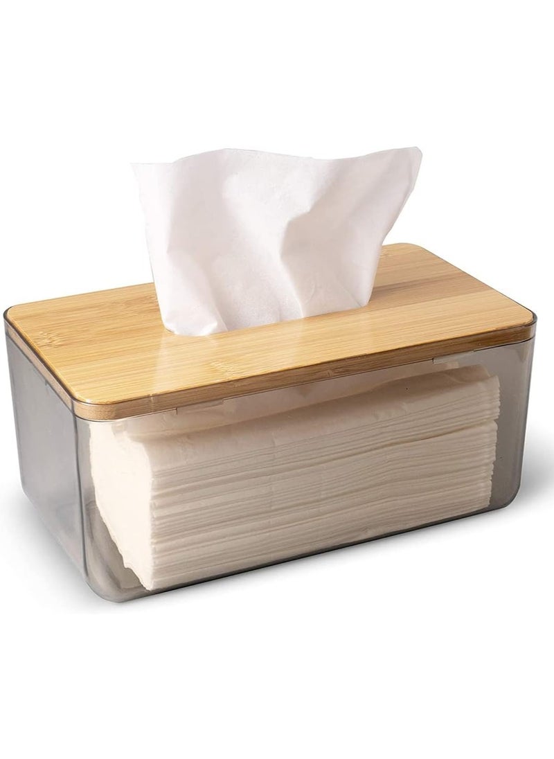 Generic - Tissue Box Cover Holder, Clear Acrylic Rectangular Tissues Dispenser Box Dryer Sheet Wet Toilet Paper Tray with Bamboo Wood Lid,Tissue Organizer for Bathroom,Living Room,Bathroom (Clear) - Image 1