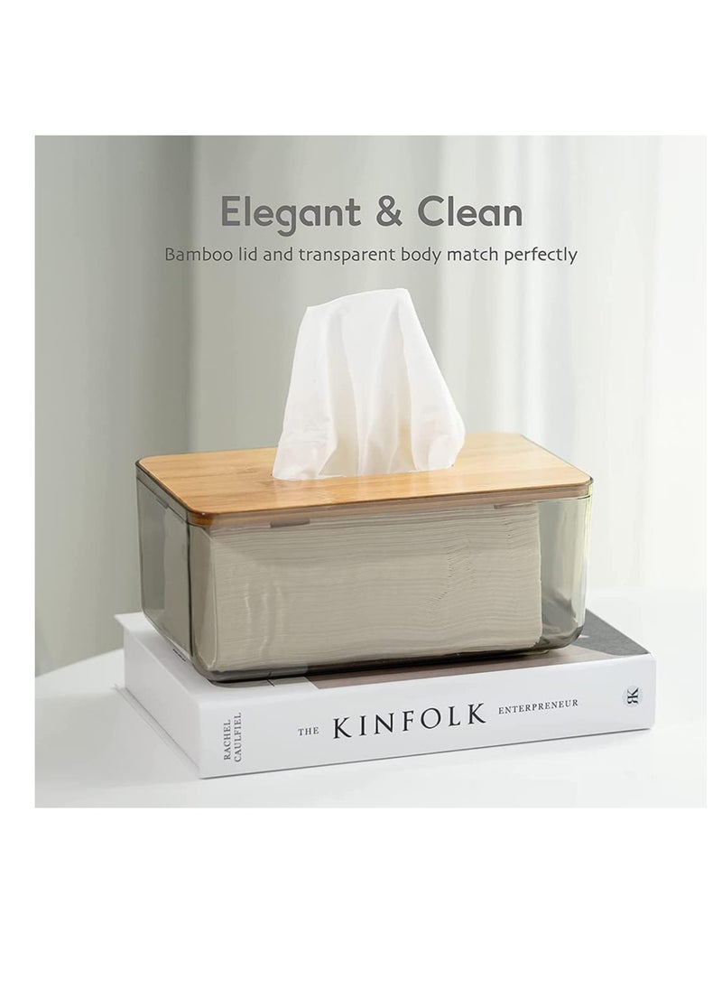 Generic - Tissue Box Cover Holder, Clear Acrylic Rectangular Tissues Dispenser Box Dryer Sheet Wet Toilet Paper Tray with Bamboo Wood Lid,Tissue Organizer for Bathroom,Living Room,Bathroom (Clear) - Image 1