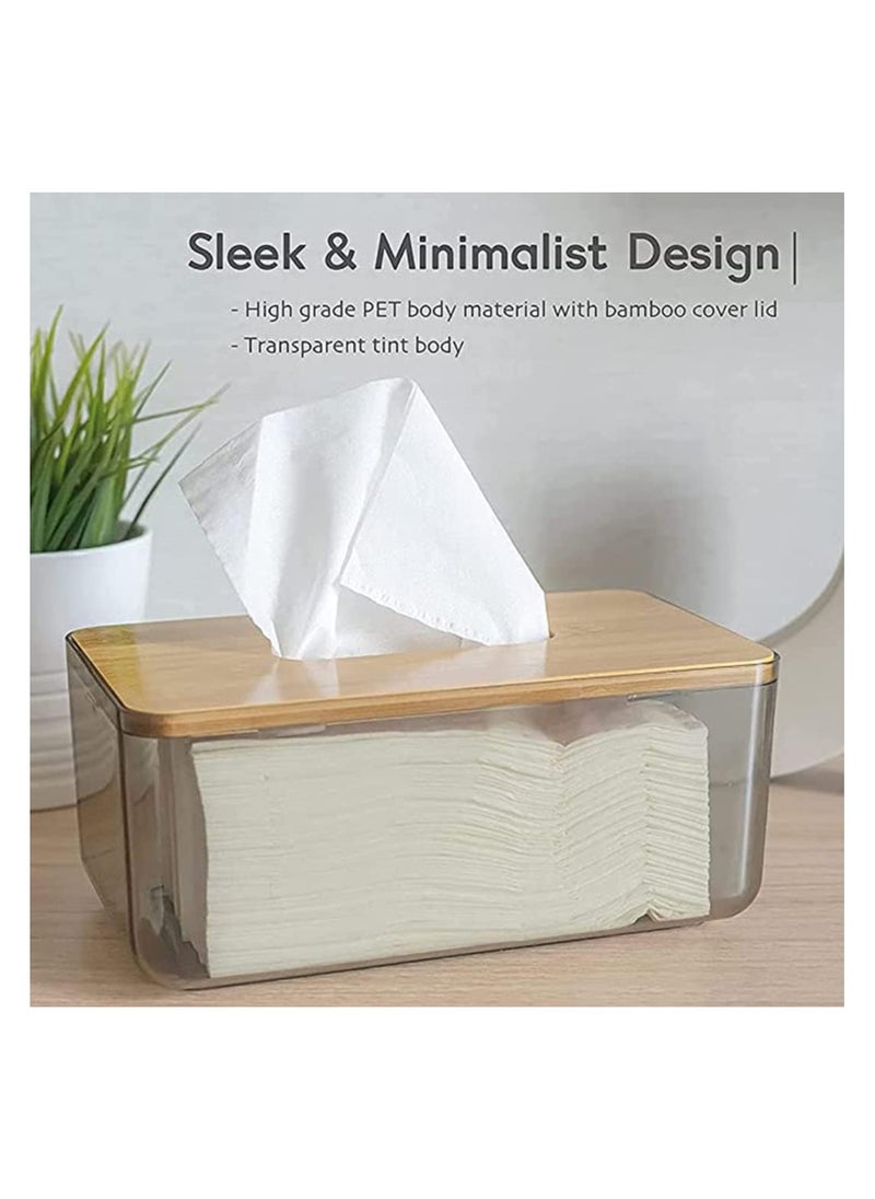Generic - Tissue Box Cover Holder, Clear Acrylic Rectangular Tissues Dispenser Box Dryer Sheet Wet Toilet Paper Tray with Bamboo Wood Lid,Tissue Organizer for Bathroom,Living Room,Bathroom (Clear) - Image 1