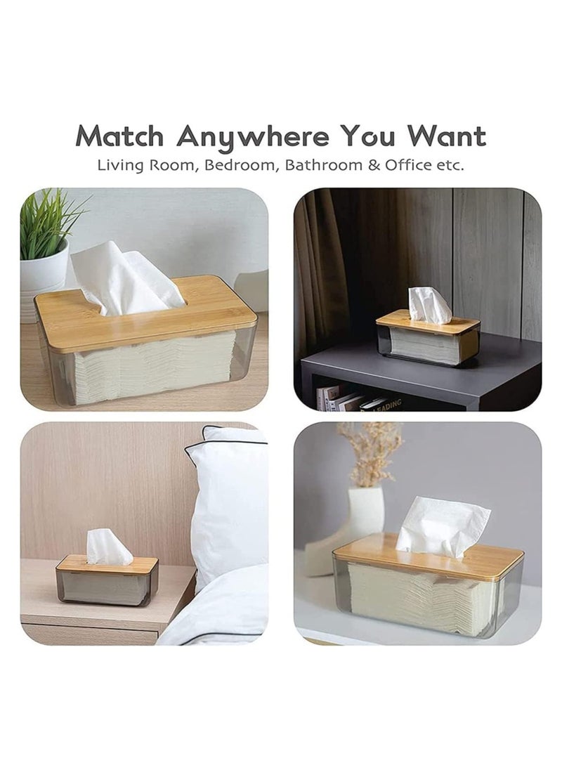Generic - Tissue Box Cover Holder, Clear Acrylic Rectangular Tissues Dispenser Box Dryer Sheet Wet Toilet Paper Tray with Bamboo Wood Lid,Tissue Organizer for Bathroom,Living Room,Bathroom (Clear) - Image 1