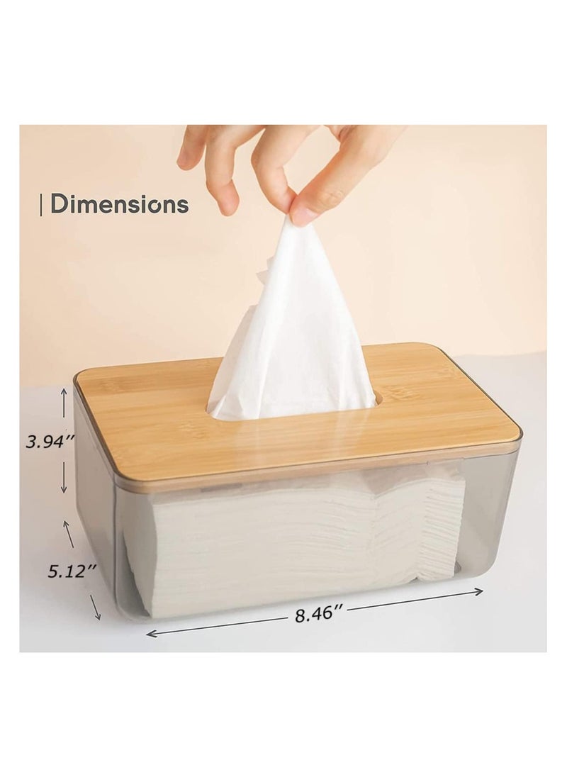 Generic - Tissue Box Cover Holder, Clear Acrylic Rectangular Tissues Dispenser Box Dryer Sheet Wet Toilet Paper Tray with Bamboo Wood Lid,Tissue Organizer for Bathroom,Living Room,Bathroom (Clear) - Image 1
