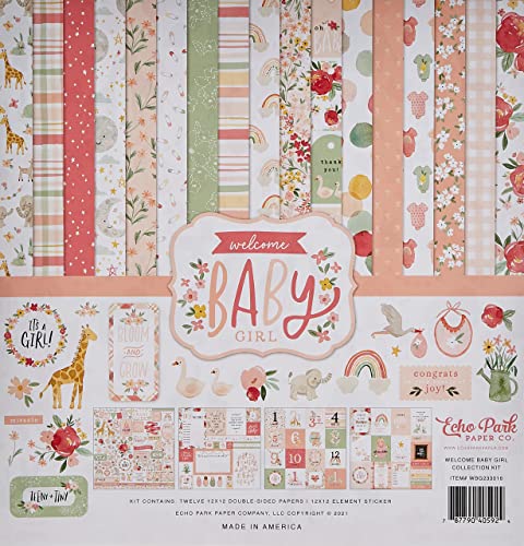 Echo Park Paper Company Welcome Baby Girl Collection Kit Paper 12x12Inch