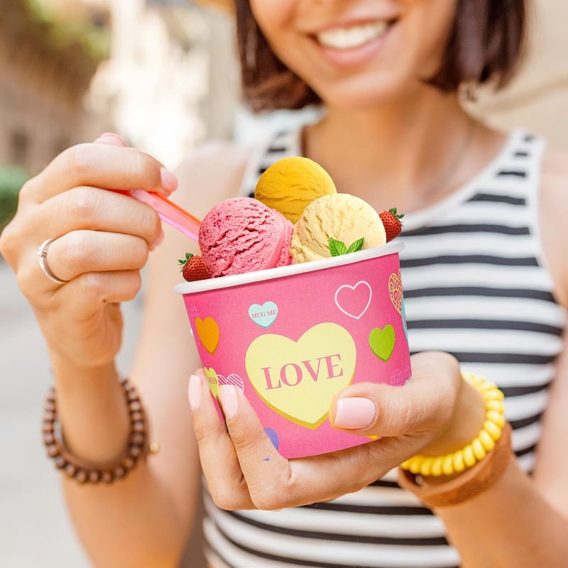 HOWAF 24pcs Valentine's Day Conversation Hearts Party Supplies Ice Cream Bowls,Candy Heart Disposable Treat Snack Cups for Sundae Hot or Cold Food Paper Party Cup 8 oz Paper Dessert Bowls - Image 4