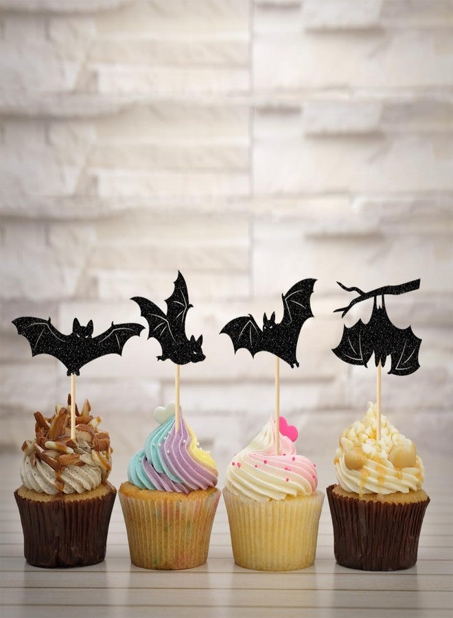 Chewarelly 24 Pack Halloween Cupcake Toppers Set, Black Glitter Bat Cupcake Picks for Baby Shower, Halloween and Birthday Party Decorations Supplies (Bat) - Image 3