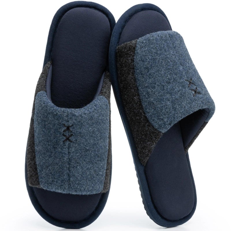 GOEWY Mens Two-Tone Slippers with Memory Foam Open Toe House Shoes Summer Non-Slip Men's Slippers Comfy Indoor Slipper Gifts for Men Him Dad Blue Size 9-10 - Image 1
