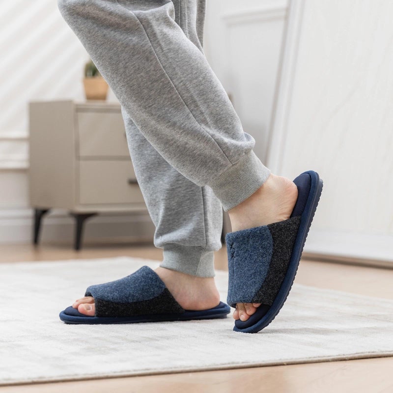 GOEWY Mens Two-Tone Slippers with Memory Foam Open Toe House Shoes Summer Non-Slip Men's Slippers Comfy Indoor Slipper Gifts for Men Him Dad Blue Size 9-10 - Image 3