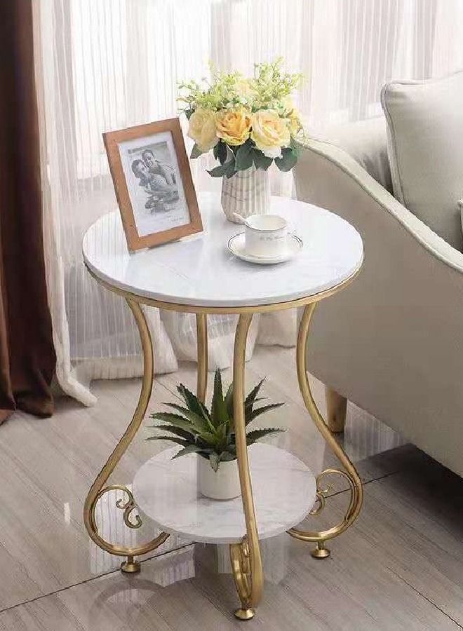 C&C Home Two Tier Luxury Marble Top Coffee End Table with Metal Frame  - Image 1