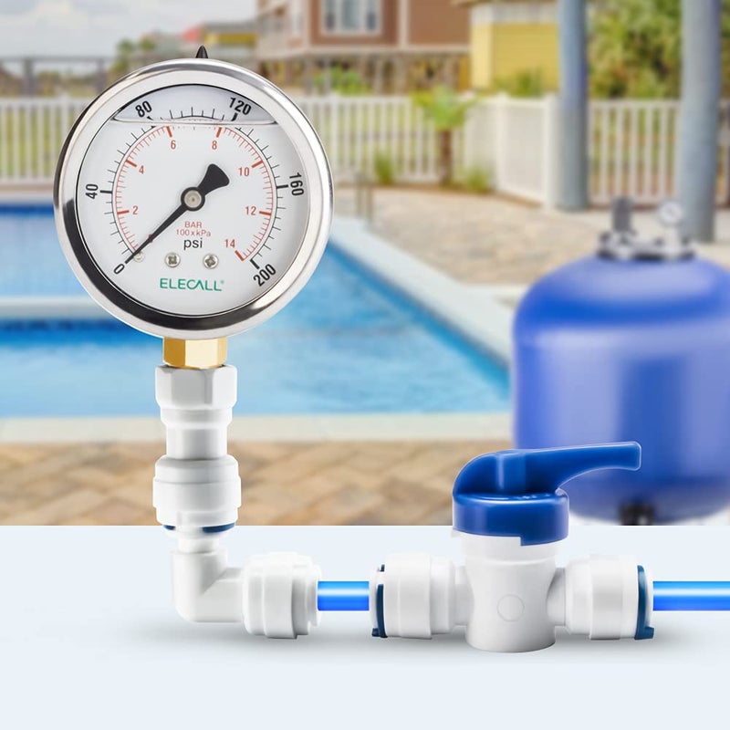 ELECALL 200psi Silicone Oil Filled Pressure Gauge for Water Oil Air Pressure Test in Pool Pump Sand Filter Air Compressor Water System, 2-1/2" Stainless Steel Case, Lower Mount 1/4" NPT - Image 5