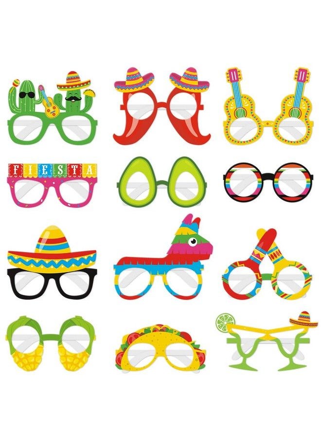 Kitticcino Fiesta Party Decorations Paper Eyeglasses Cinco De Mayo Paper Eyewears Mexican Themed Cactus Chili Pepper Pinata Taco Avocado Corn Sombrero Maraca Margarita Photo Props Party Supplies 12Pcs  - Image 1