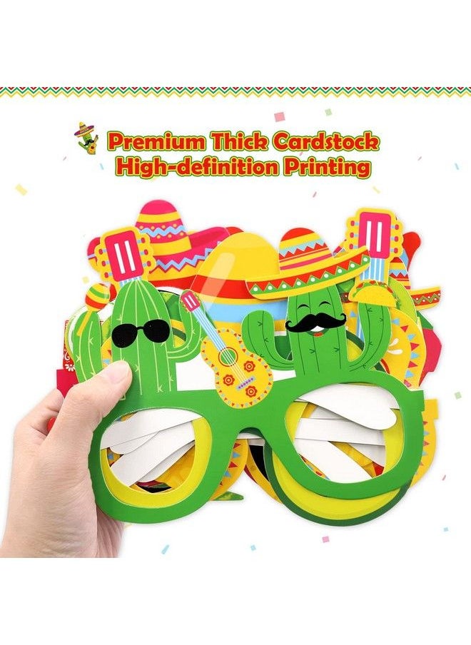 Kitticcino Fiesta Party Decorations Paper Eyeglasses Cinco De Mayo Paper Eyewears Mexican Themed Cactus Chili Pepper Pinata Taco Avocado Corn Sombrero Maraca Margarita Photo Props Party Supplies 12Pcs  - Image 3