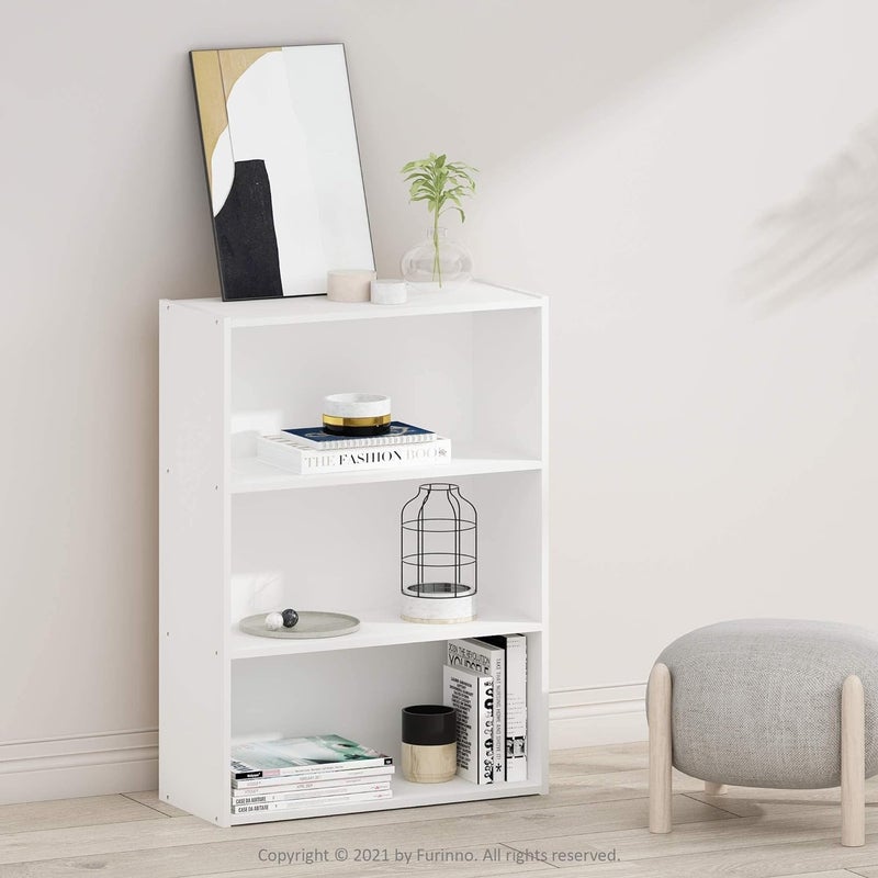 3-Tier Open Shelf Bookcase, Engineered Wood Storage Organizer, Versatile and Modern Standing Bookshelf for Home Office or Living Room, Plain White Finish, Compact Size - Image 2