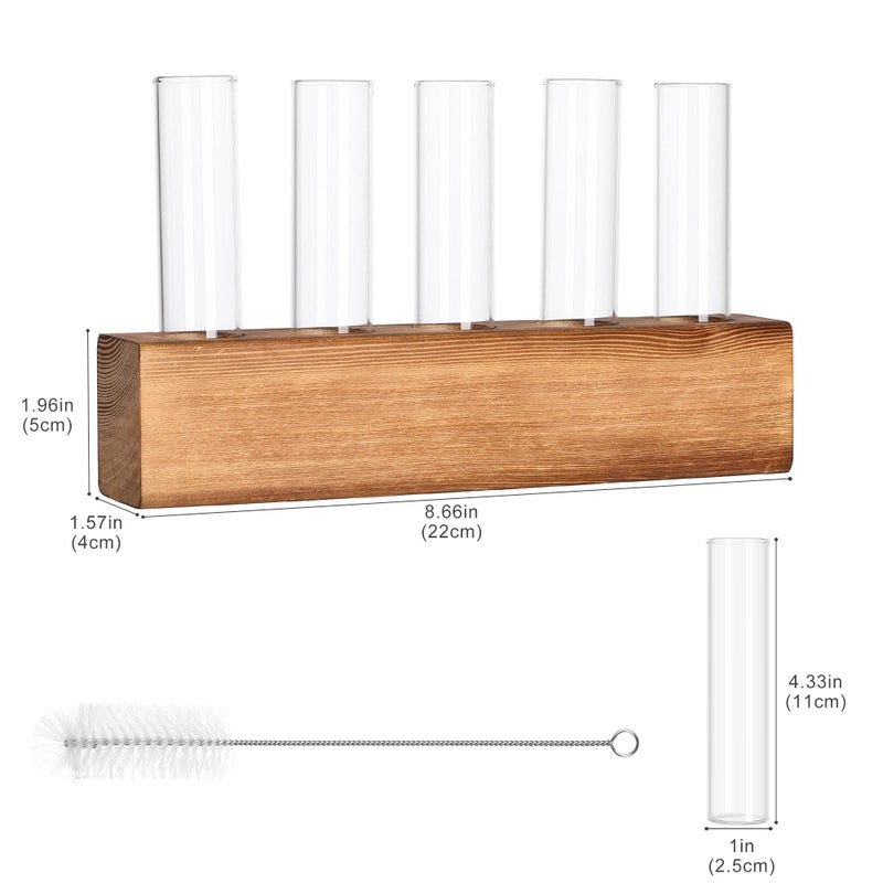 YIBOT Propagation Stations, Plant Terrarium with Wooden Stand, Birthday Gardening Gifts for Women Mom Plant Lovers,Home Office Desk Decor, 5 Glass Test Tubes Vases - Image 2