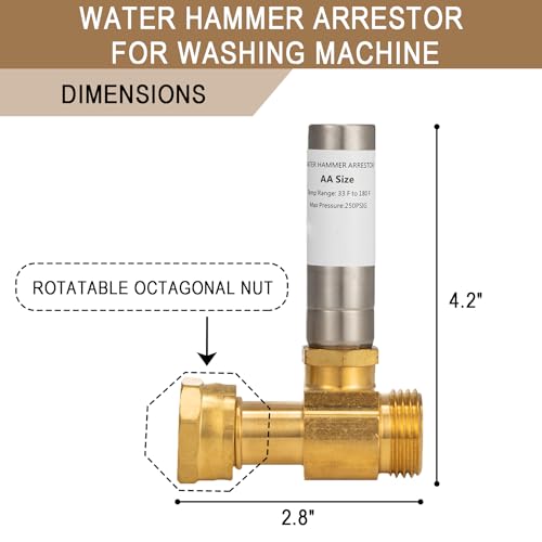 Lingmfg [2 Pieces] Lingmfg Water Hammer Arrestor For Washing Machine, 3/4 Inch Female Thread Swivel Nut x 3/4 Inch Male Thread Brass - Image 5