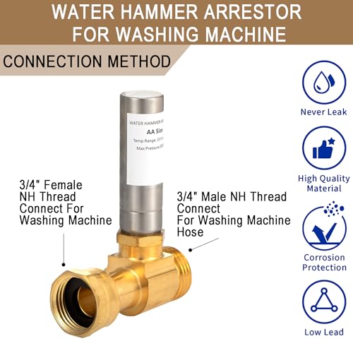 Lingmfg [2 Pieces] Lingmfg Water Hammer Arrestor For Washing Machine, 3/4 Inch Female Thread Swivel Nut x 3/4 Inch Male Thread Brass - Image 3