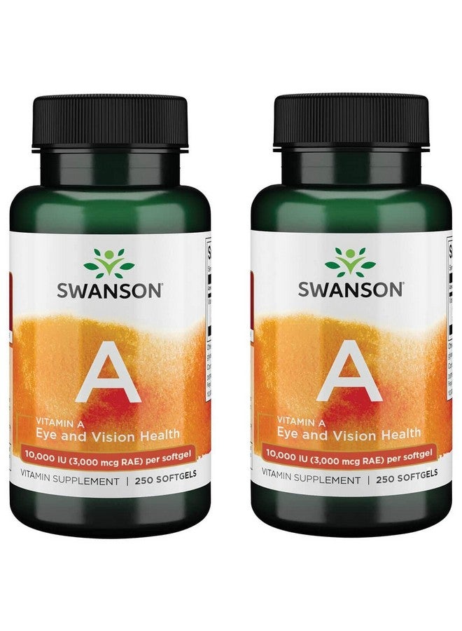 Swanson Vitamin A 10,000 IU (3,000 mcg RAE) Natural Nourishment for Bone, Skin Health, Vision Support & Immune System Function - High Absorption Vitamin A 250 Softgels (2 Pack) - Image 1