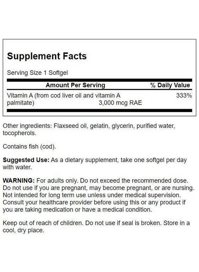 Swanson Vitamin A 10,000 IU (3,000 mcg RAE) Natural Nourishment for Bone, Skin Health, Vision Support & Immune System Function - High Absorption Vitamin A 250 Softgels (2 Pack) - Image 2