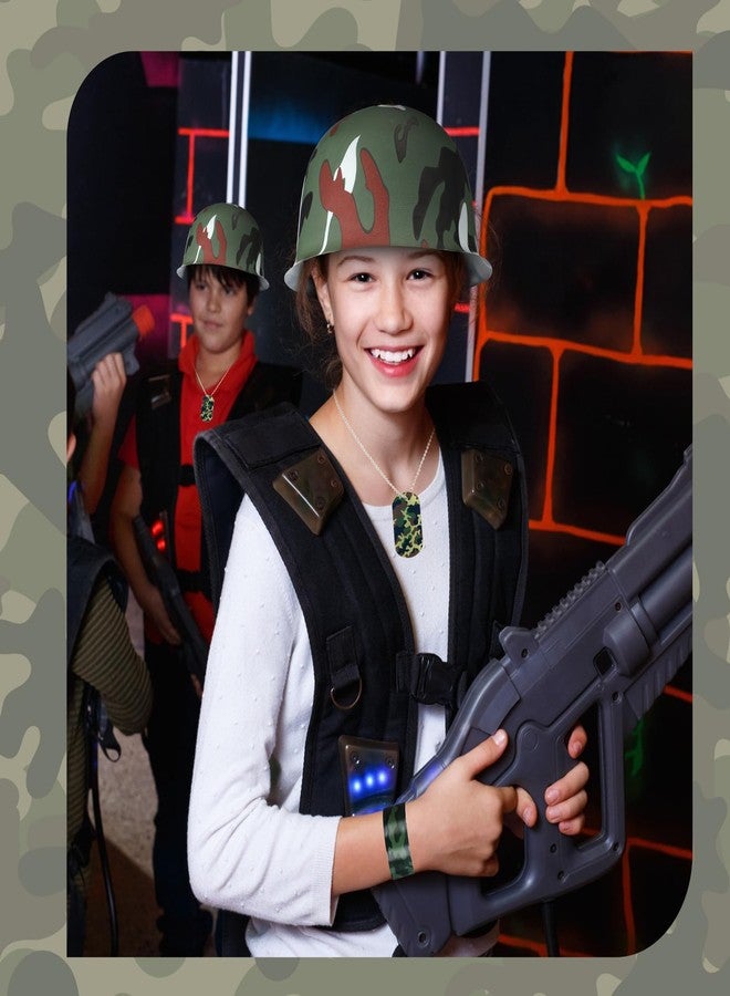 PullCrease 140 Pcs Army Accessories for Kids 100 Camo Slap Bracelets 20 Plastic Army Helmet 20 Camouflage Dog Tags with Beaded Chains for Kids Adults Camo Theme Party Birthday Decorations - Image 5