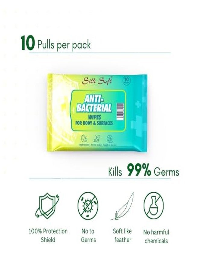 Silk Soft Antibacterial Wet Wipes - 60 Wipes (10 x 6 Travel Packs) | Kills 99% Germs, Alcohol-Free & Skin-Friendly | For Hands, Face, Surfaces & Travel Hygiene - Image 3