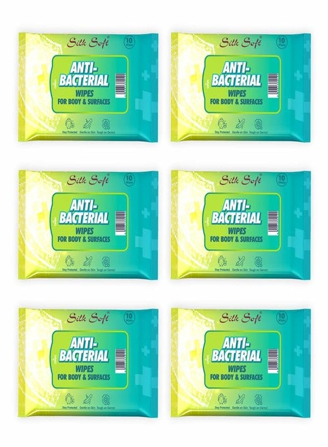 Silk Soft Antibacterial Wet Wipes - 60 Wipes (10 x 6 Travel Packs) | Kills 99% Germs, Alcohol-Free & Skin-Friendly | For Hands, Face, Surfaces & Travel Hygiene - Image 1