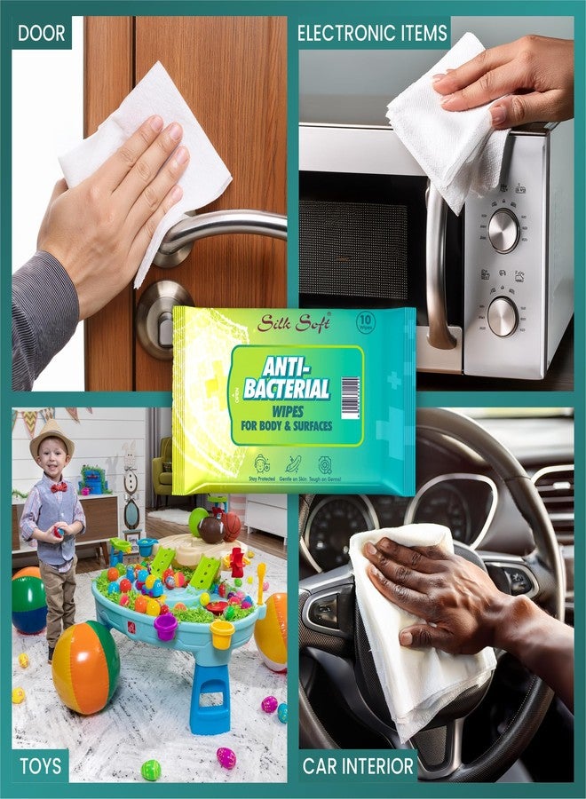 Silk Soft Antibacterial Wet Wipes - 60 Wipes (10 x 6 Travel Packs) | Kills 99% Germs, Alcohol-Free & Skin-Friendly | For Hands, Face, Surfaces & Travel Hygiene - Image 5