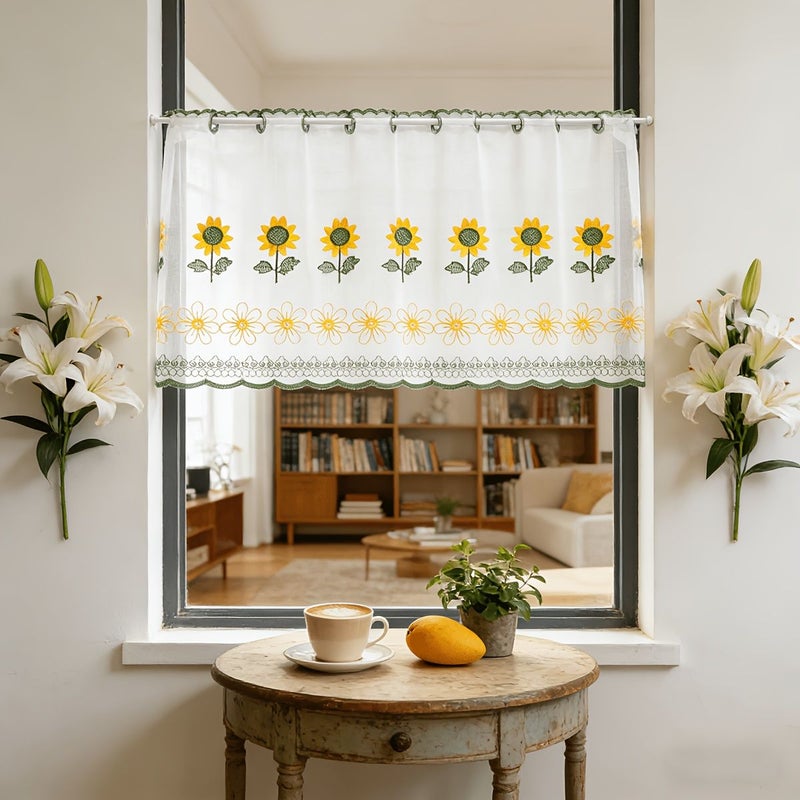 Glossy Yellow Rod Type Coffee Curtain Kitchen Small Drape Obscuring And Beautifying Decorative Curtain Suitable For Bedroom Kitchen Dining Room Living Room Study Door And Window Entrance 140cm By 45cm - Image 1