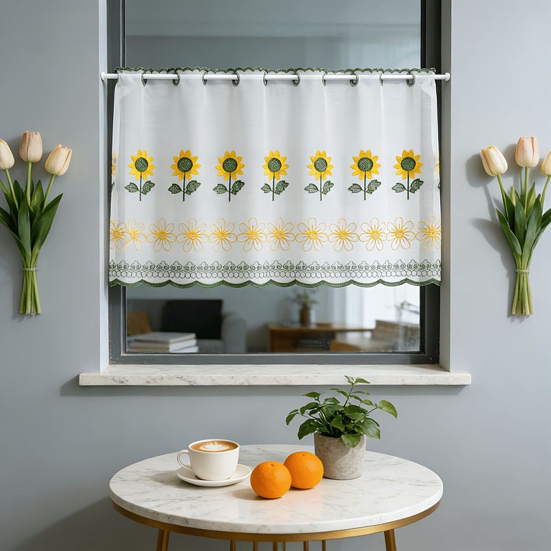 Glossy Yellow Rod Type Coffee Curtain Kitchen Small Drape Obscuring And Beautifying Decorative Curtain Suitable For Bedroom Kitchen Dining Room Living Room Study Door And Window Entrance 140cm By 45cm - Image 3