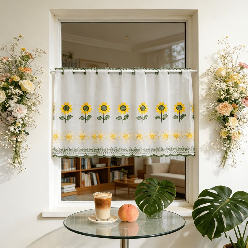 Glossy Yellow Rod Type Coffee Curtain Kitchen Small Drape Obscuring And Beautifying Decorative Curtain Suitable For Bedroom Kitchen Dining Room Living Room Study Door And Window Entrance 140cm By 45cm - Image 5